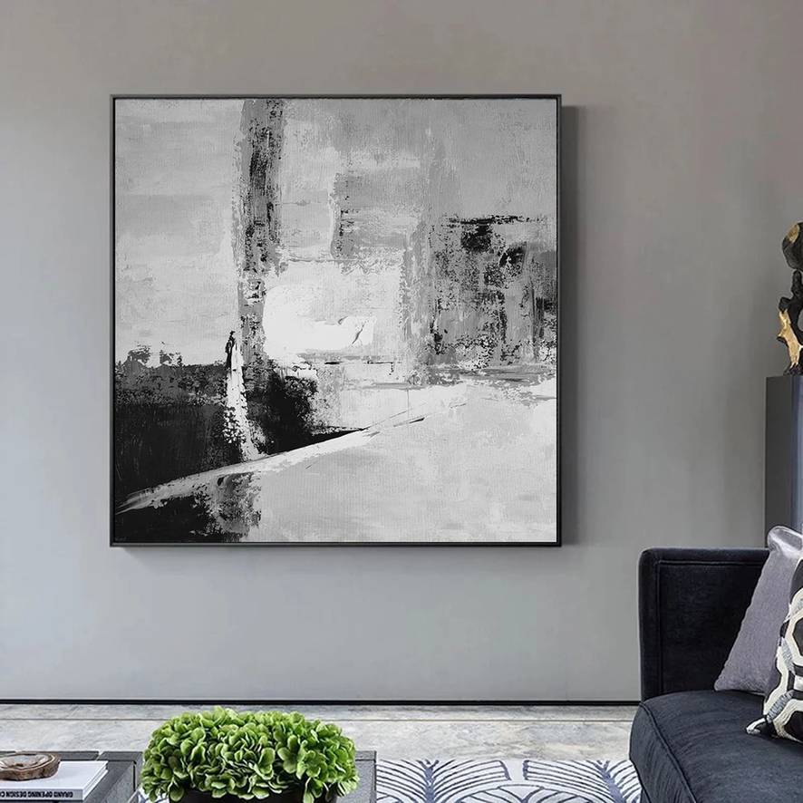 White Black Entryway Abstract Canvas Artwork GO8ZC wall art